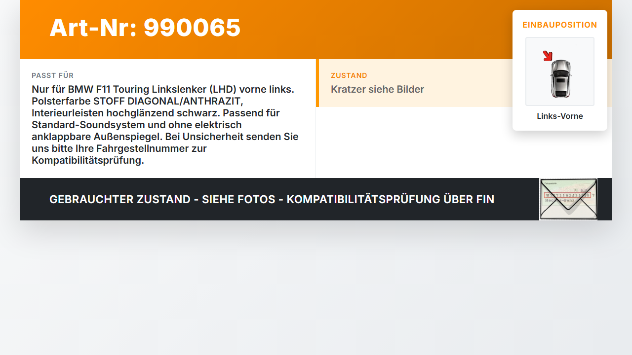 BMW F11 520d 10-13 Kombi Türverkleidung Türpappe Links Vorne BMW F11 520d 10-13 18.05.2012 7273037 51417273037... Vorschau 3