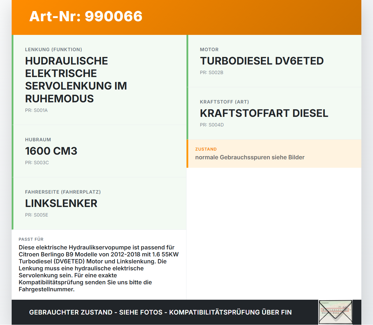 Citroen Berlingo B9 12-18 1,6 55KW Elektr. Servopumpe Hydraulikpumpe für Lenkung Citroen Berlingo B9 12-18... Vorschau 3