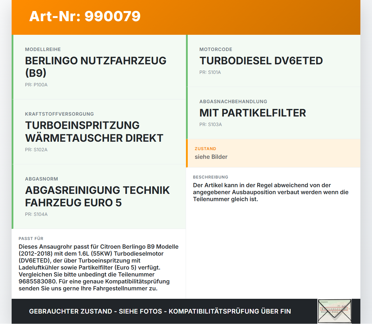 Citroen Berlingo B9 12-18 1,6 55KW Ansaugrohr Ladeluftschlauch Luftschlauch Citroen Berlingo B9 12-18 12.03.2015... Vorschau 3