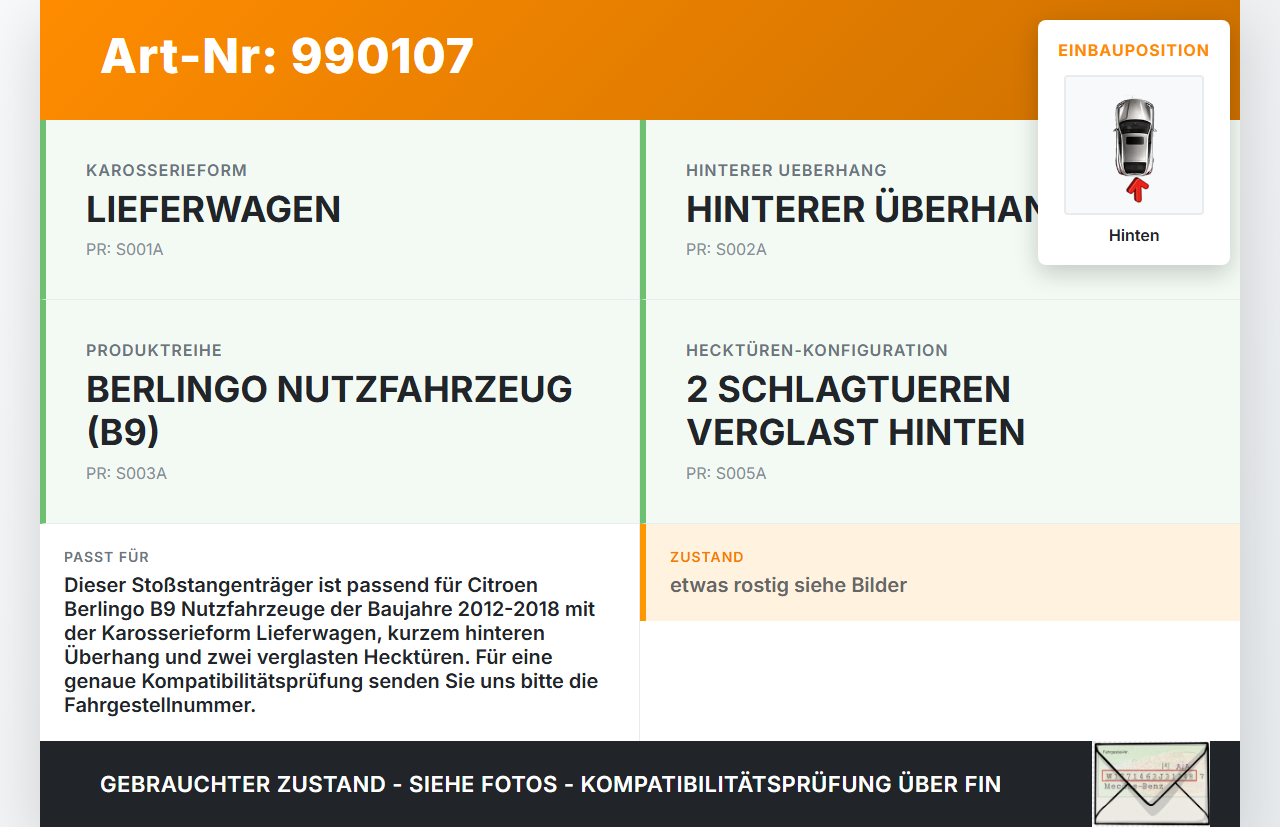 Citroen Berlingo B9 12-18 Stoßstangenträger Stoßfängerträger Träger Querträger Hinten Citroen Berlingo B9 12-18... Vorschau 3
