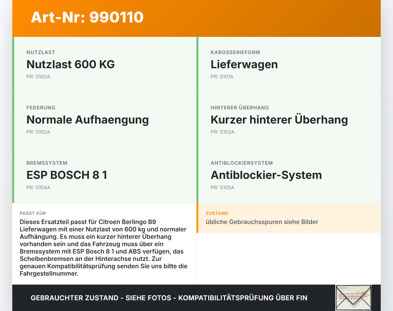 Citroen Berlingo B9 12-18 Lieferwagen Hinterachse Achse m. Scheibenbremse Citroen Berlingo B9 12-18 12.03.2015... Vorschau 3