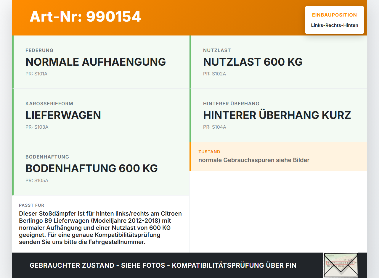 Citroen Berlingo B9 12-18 Lieferwagen Stossdämpfer Links Rechts Hinten Citroen Berlingo B9 12-18 12.03.2015 5206QR... Vorschau 3