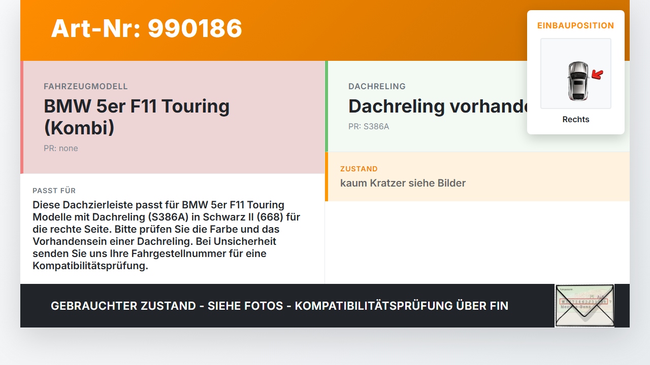BMW F11 520d 10-13 Kombi Zierleiste Dachleiste Dach Rechts BMW F11 520d 10-13 18.05.2012 7362464 51137362464 gebraucht Vorschau 3