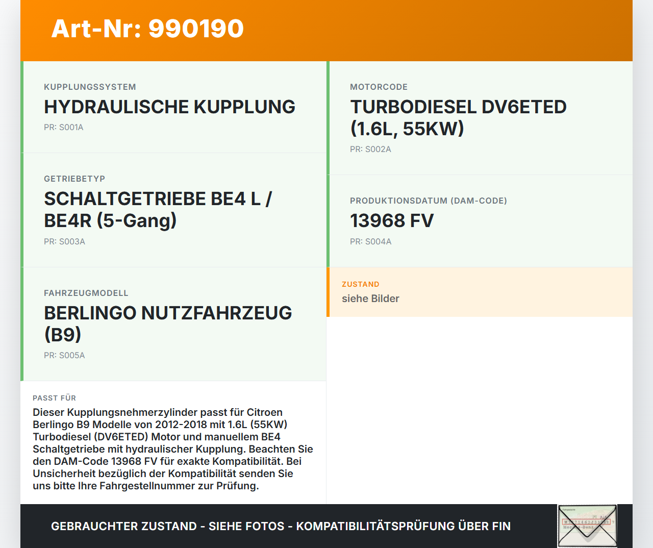 Citroen Berlingo B9 12-18 1,6 55KW Kupplungszylinder Nehmer Nehmerzylinder Citroen Berlingo B9 12-18 12.03.2015... Vorschau 3