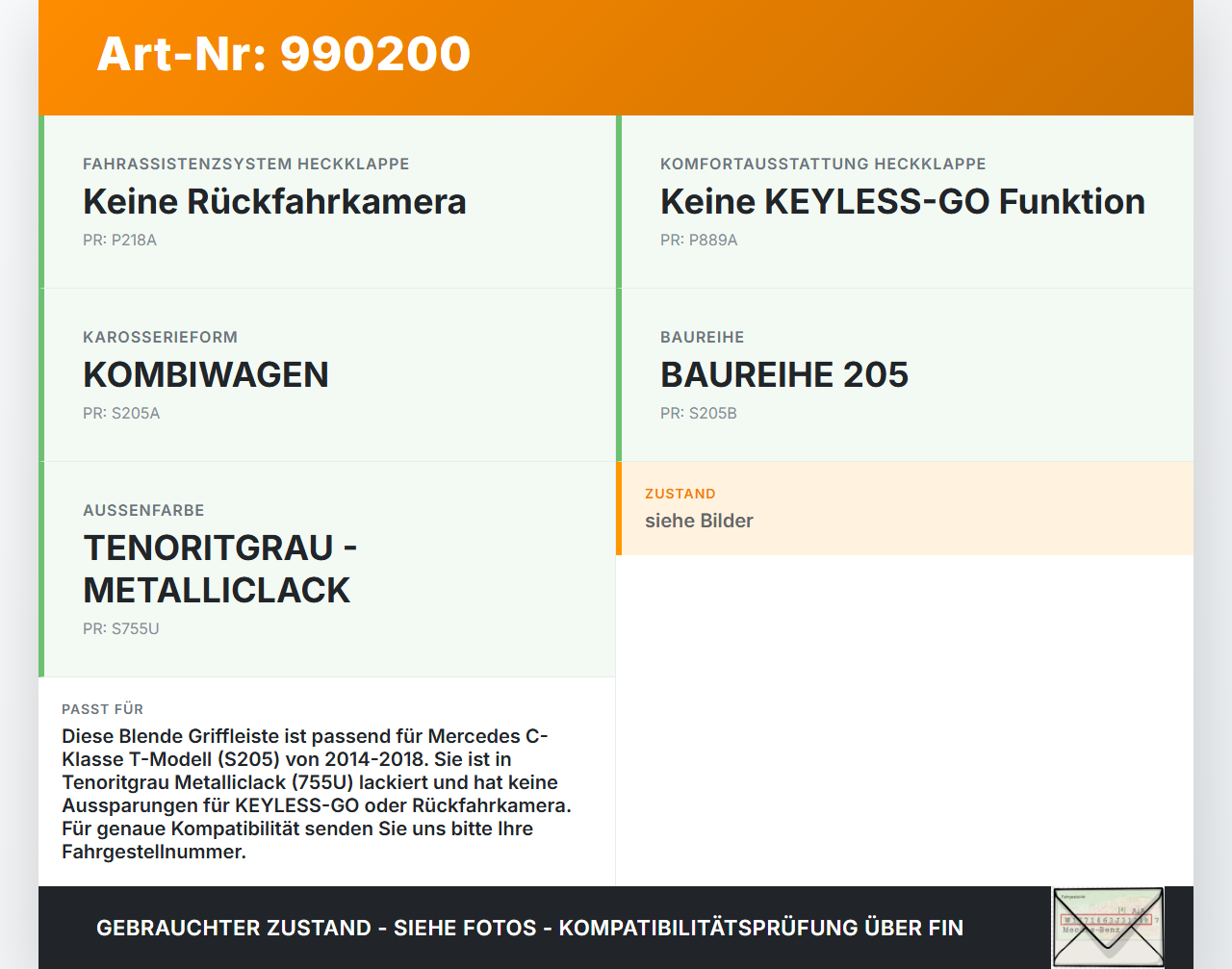Mercedes S205 W205 14-18 Kombi Blende Griffleiste für Heckklappe Mercedes S205 W205 14-18 16.04.2015 A2057400172... Vorschau 3