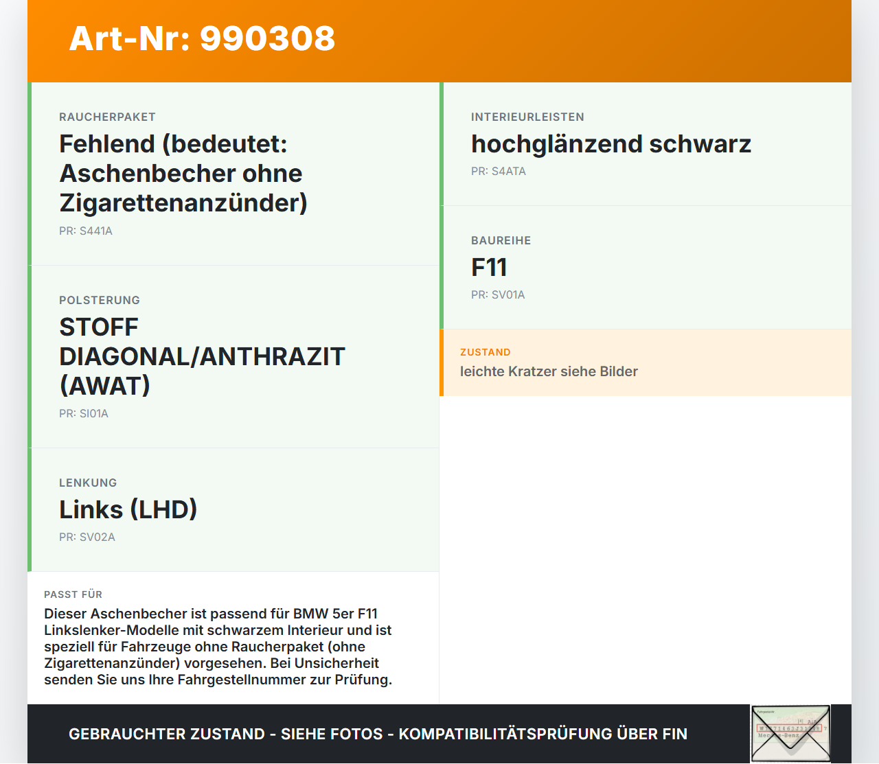 BMW F11 520d 10-13 Aschenbecher Ascher ohne Zigarettenanzünder BMW F11 520d 10-13 18.05.2012 9206663 51169206663... Vorschau 3