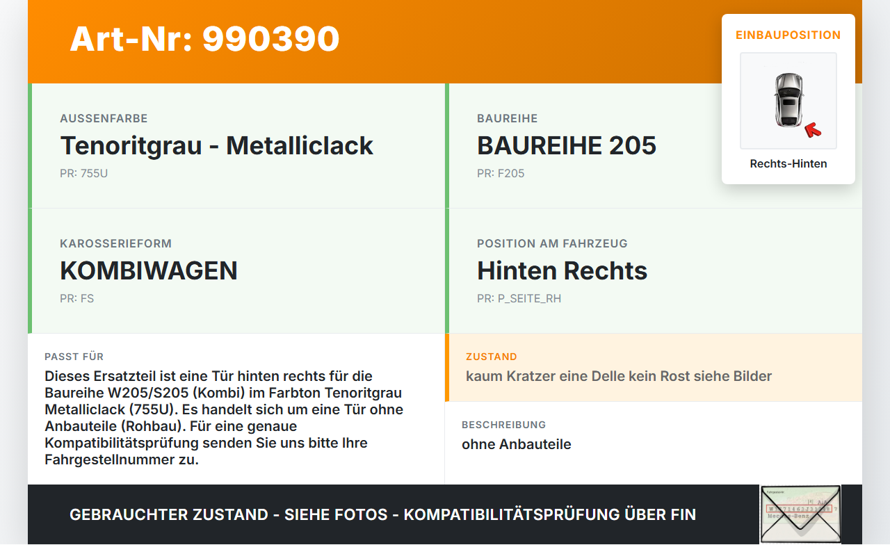 Mercedes S205 W205 14-18 Kombi Tür Rechts Hinten 755 Mercedes S205 W205 14-18 16.04.2015 A2057300405 gebraucht Vorschau 3