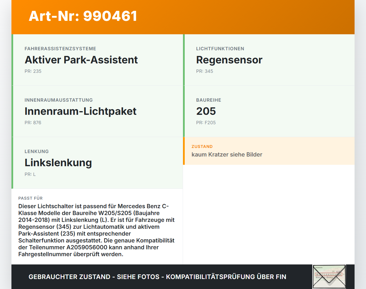 Mercedes S205 W205 14-18 Lichtschalter Schalter Mercedes S205 W205 14-18 16.04.2015 A2059056000 A20590560009J01... Vorschau 3