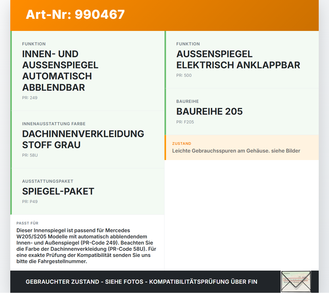 Mercedes S205 W205 14-18 Innenspiegel Rückspiegel Spiegel Innen Elektrochrom Mercedes S205 W205 14-18 16.04.2015... Vorschau 3