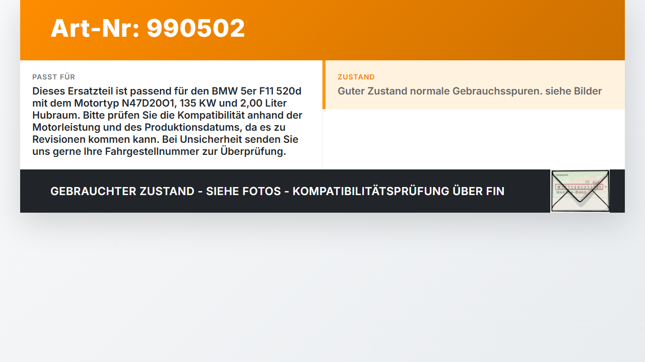 BMW F11 520d 10-13 2,0 135KW Luftmassenmesser Heissfilmluftmassenmesser BMW F11 520d 10-13 18.05.2012 8506408... Vorschau 3