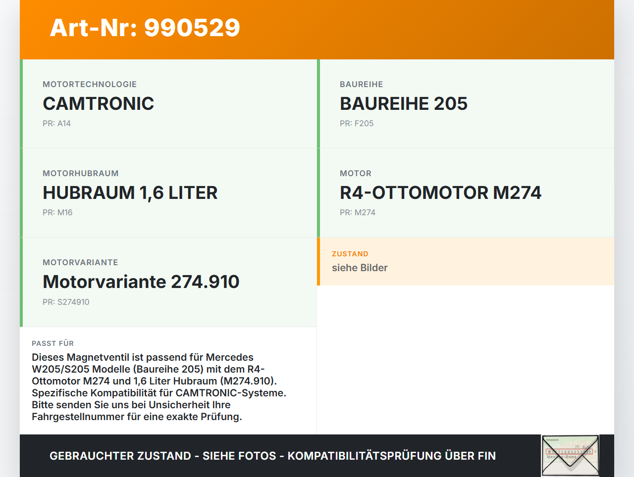 Mercedes S205 W205 14-18 1,6 115KW Magnetventil Mercedes S205 W205 14-18 16.04.2015 A0014760532 gebraucht Vorschau 3