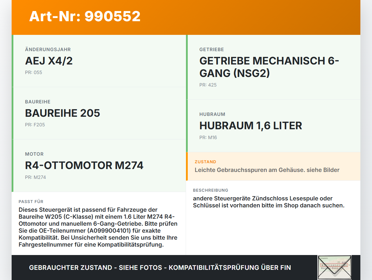 Mercedes S205 W205 14-18 1,6 115KW Wegfahrsperre ECU Steuergerät Mercedes S205 W205 14-18 16.04.2015 A0999004101... Vorschau 3