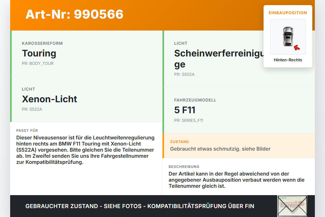 BMW F11 520d 10-13 Niveausensor Leuchtweitenregulierung Sensor Hinten Rechts BMW F11 520d 10-13 18.05.2012 6784075... Vorschau 3