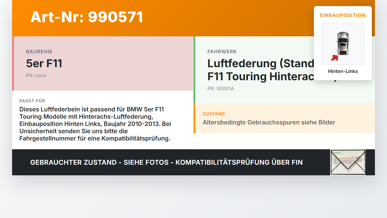 BMW F11 520d 10-13 Kombi Luftfederbein Federbein Luftbalg Hinten Links BMW F11 520d 10-13 18.05.2012 6784379... Vorschau 3