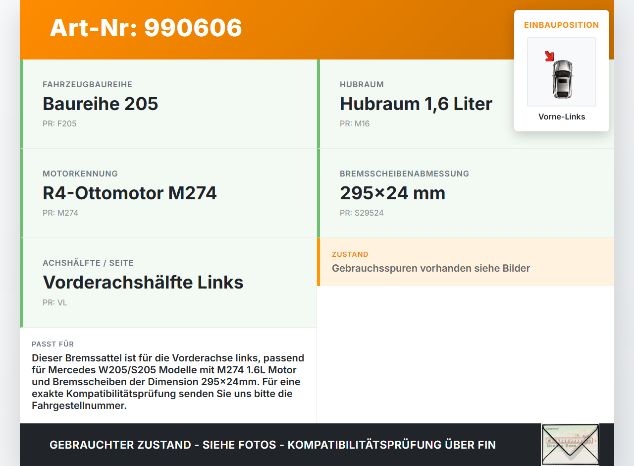 Mercedes S205 W205 14-18 1,6 115KW Bremssattel Bremszange Vorne Links 295x24 Mercedes S205 W205 14-18 16.04.2015... Vorschau 3