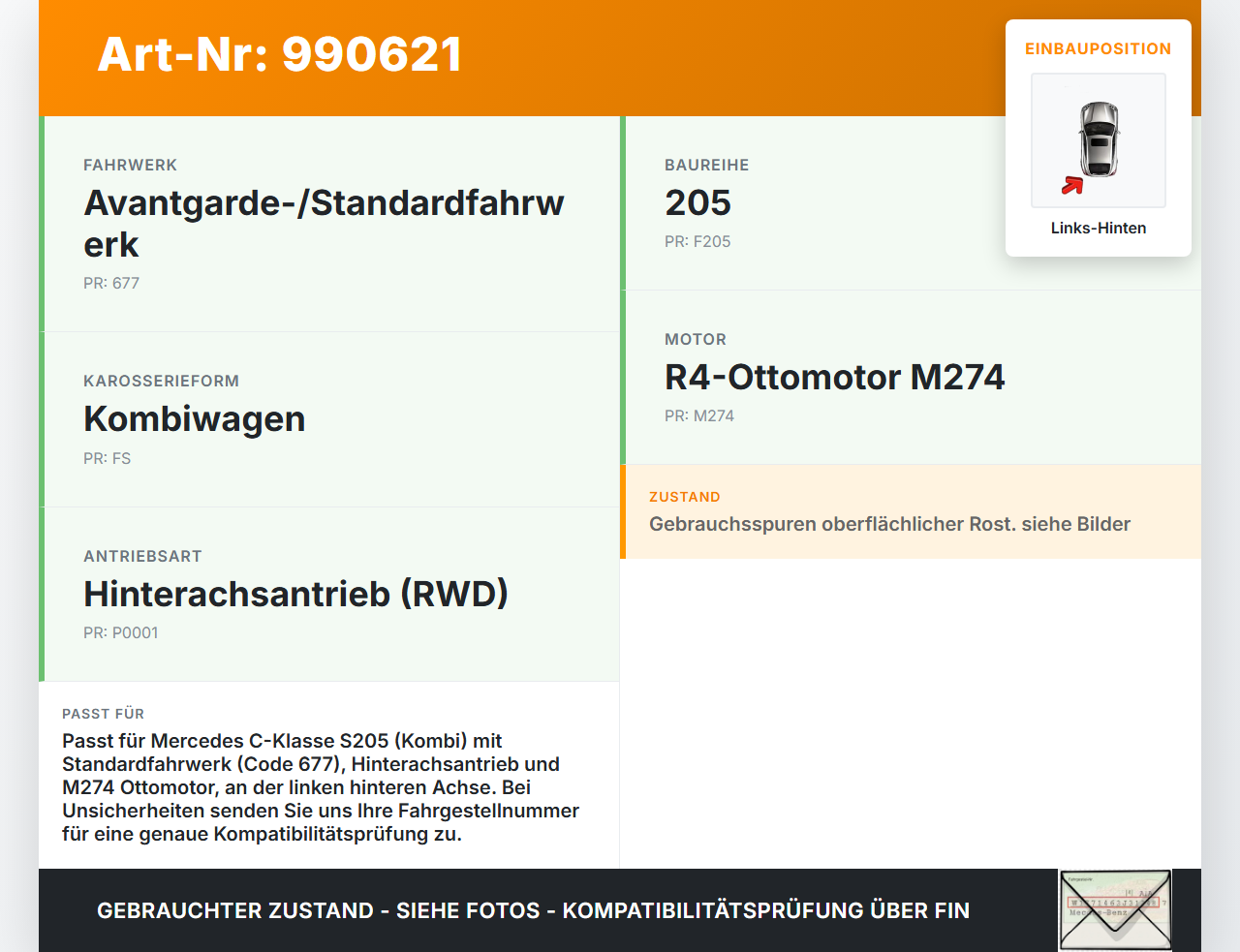 Mercedes S205 W205 14-18 Kombi 1,6 115KW Achsschenkel Radnabe Links Hinten Mercedes S205 W205 14-18 16.04.2015... Vorschau 3
