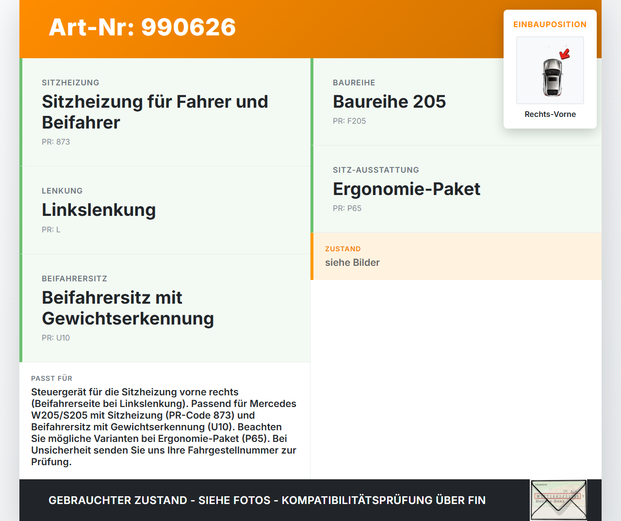 Mercedes S205 W205 14-18 Steuergerät ECU SG für Sitzheizung Rechts Vorne Mercedes S205 W205 14-18 16.04.2015... Vorschau 3