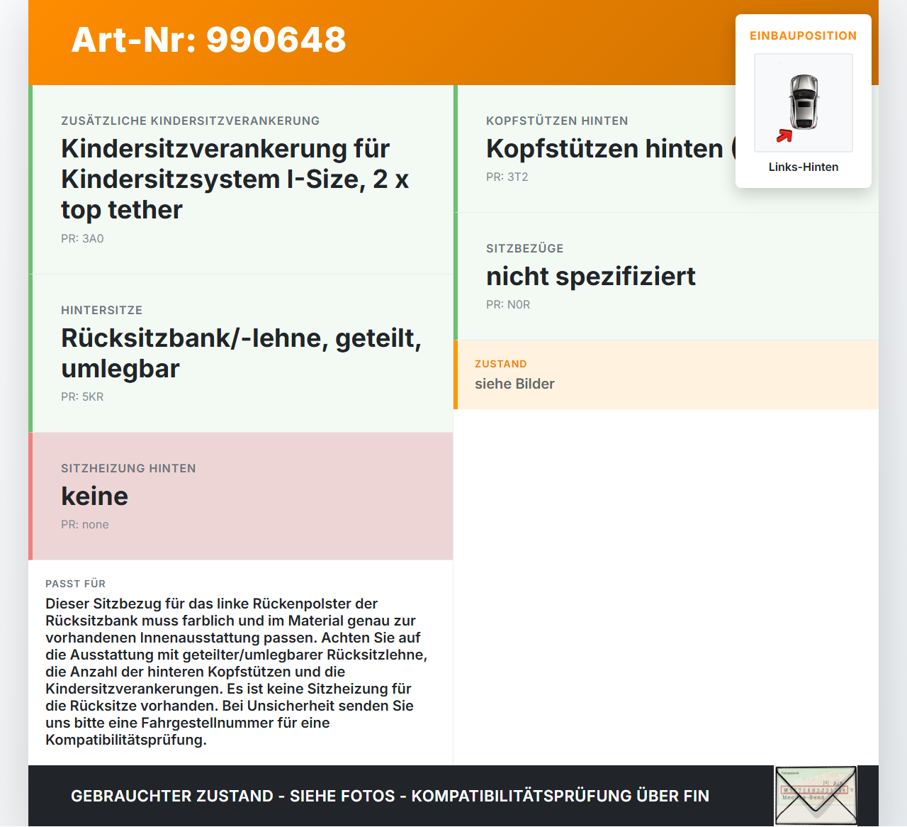 VW Tiguan II AD 16-20 Sitzbezug Rückenpolster Links für Rücksitzbank Hinten VW Tiguan II AD 16-20 11.11.2016... Vorschau 3