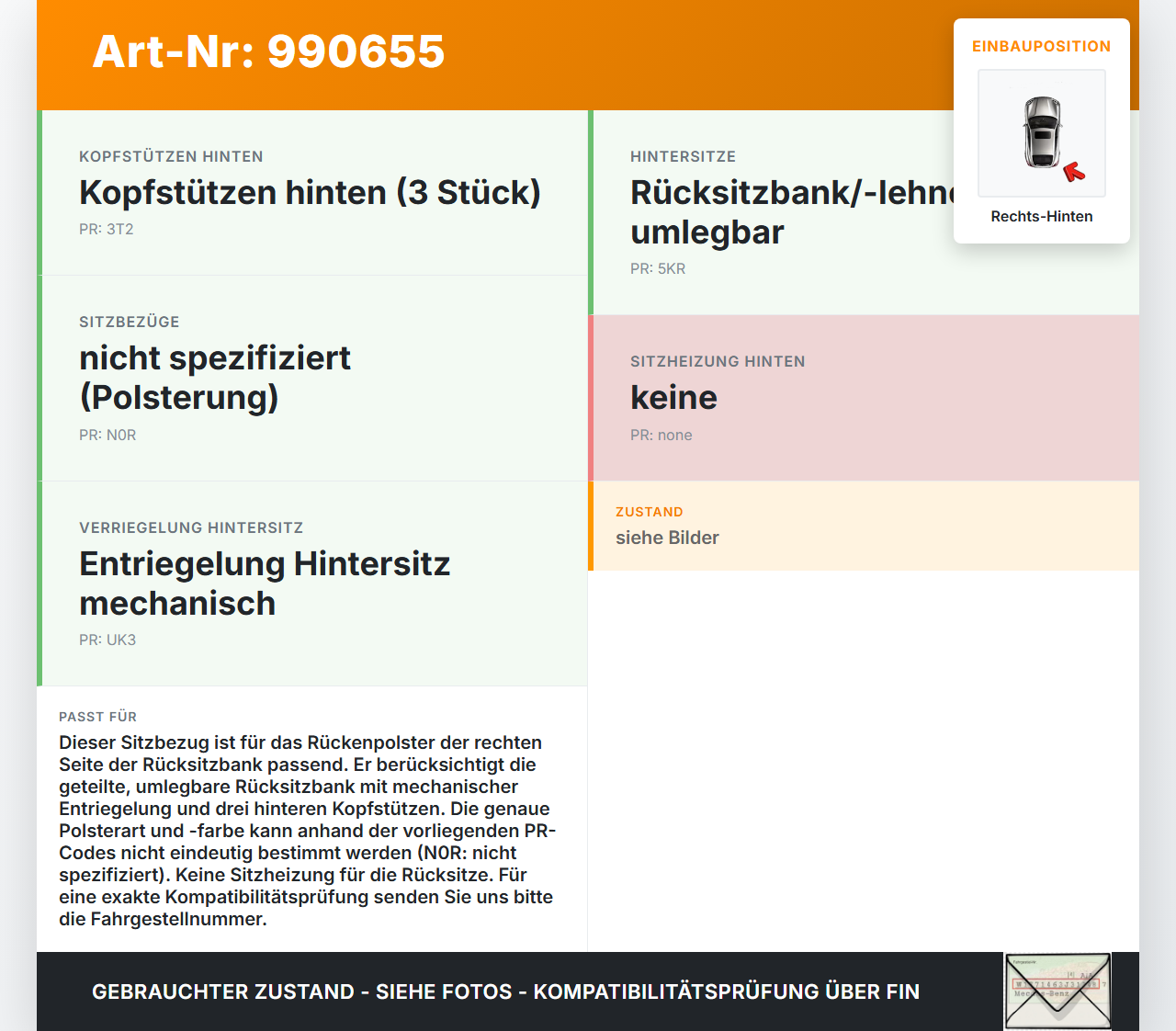 VW Tiguan II AD 16-20 Sitzbezug Rückenpolster Rechts für Rücksitzbank Hinten VW Tiguan II AD 16-20 11.11.2016... Vorschau 3