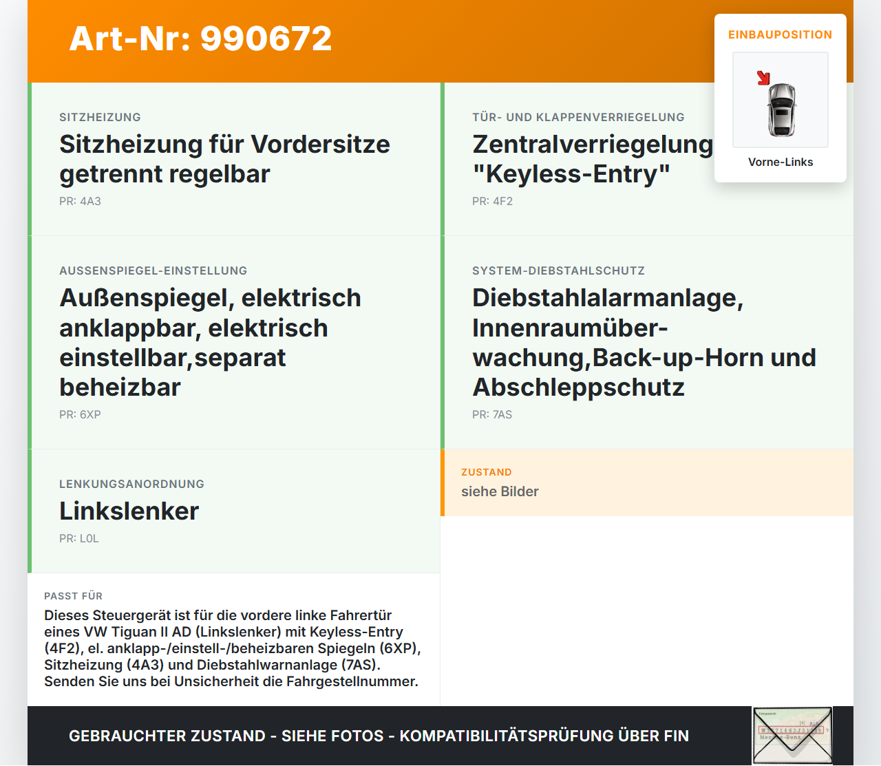 VW Tiguan II AD 16-20 Türsteuergerät Steuergerät Tür Vorne Links KO1-ABY VW Tiguan II AD 16-20 11.11.2016... Vorschau 3