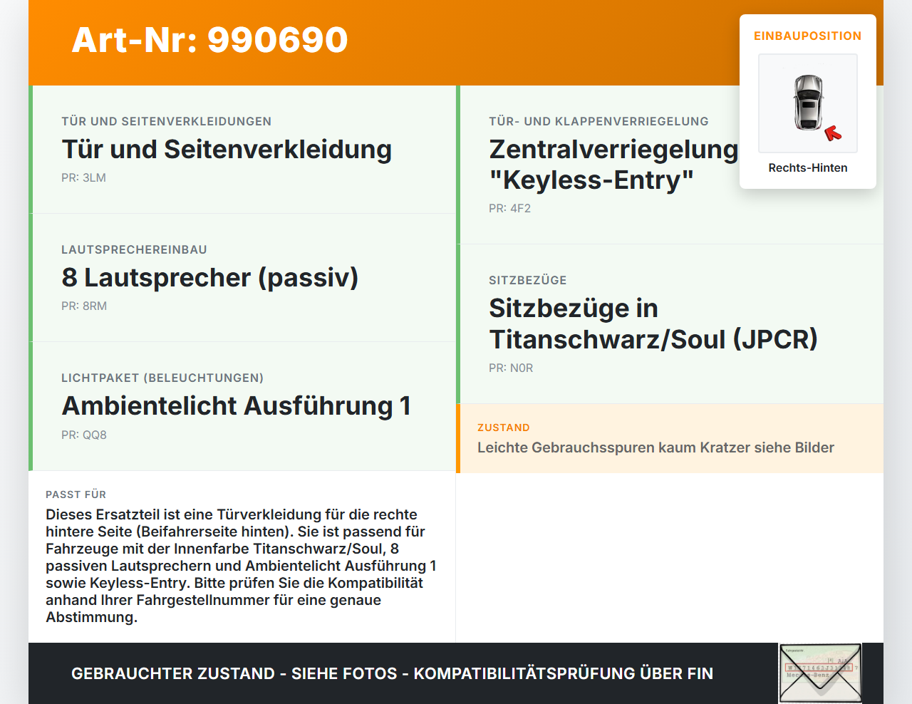 VW Tiguan II AD 16-20 Türverkleidung Türpappe Rechts Hinten VW Tiguan II AD 16-20 11.11.2016 5NA867212BJ... Vorschau 3