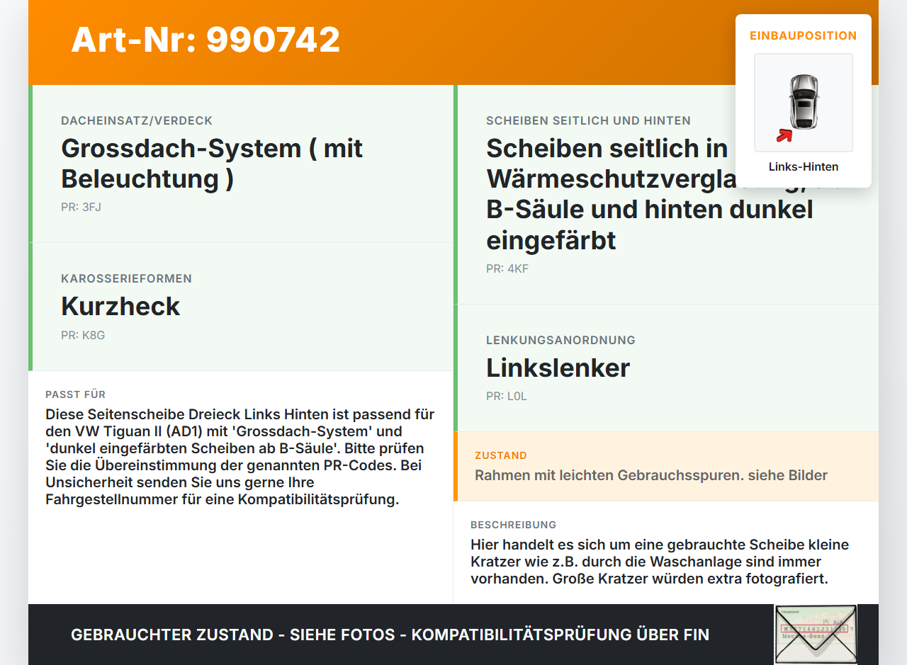 VW Tiguan II AD 16-20 Seitenscheibe Dreieck Links Hinten Orig. getönt VW Tiguan II AD 16-20 11.11.2016 5NA845213C... Vorschau 3