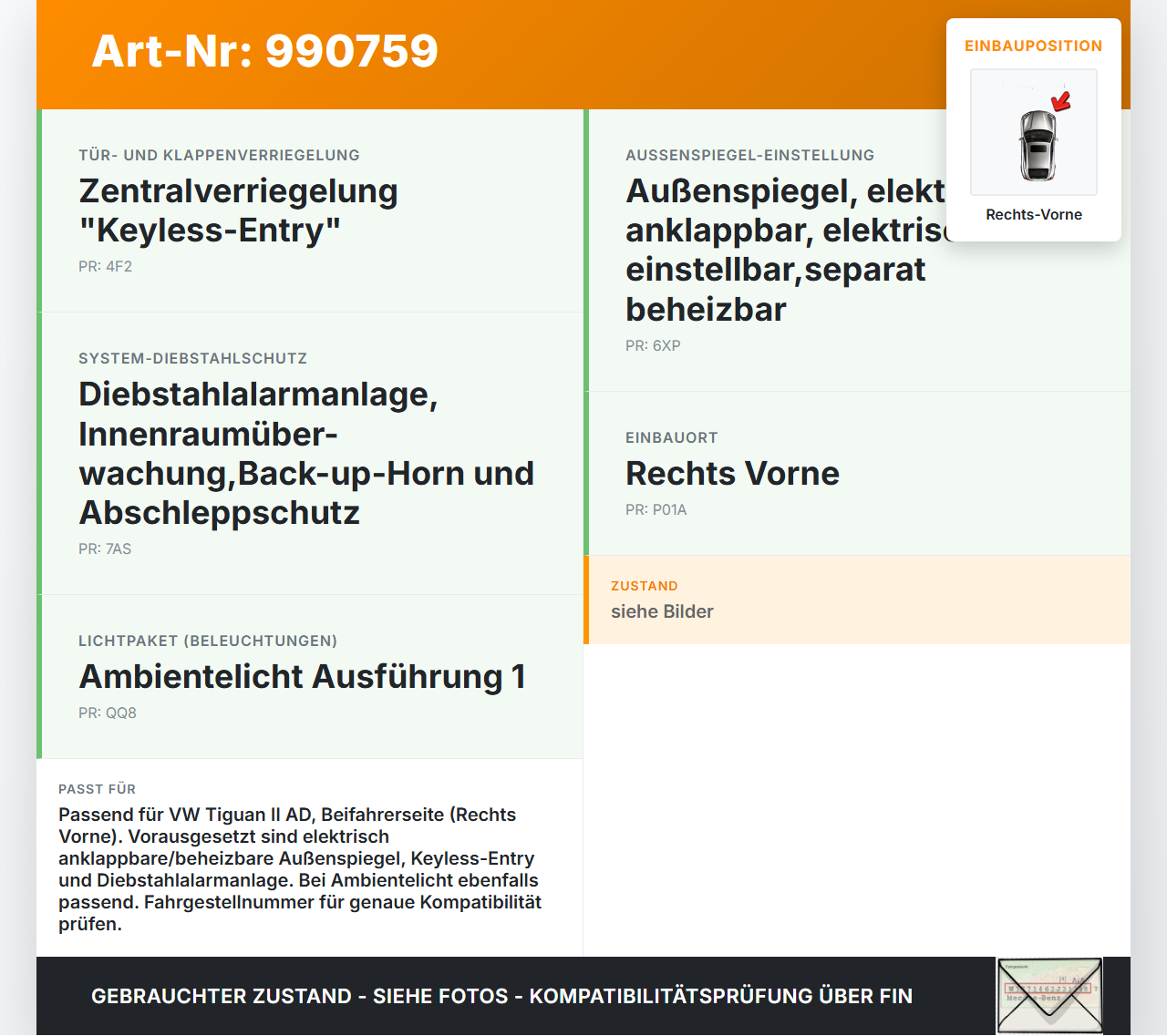 VW Tiguan II AD 16-20 Steuergerät ECU Modul Türsteuergerät Rechts Vorne VW Tiguan II AD 16-20 11.11.2016 5Q0959592E... Vorschau 3