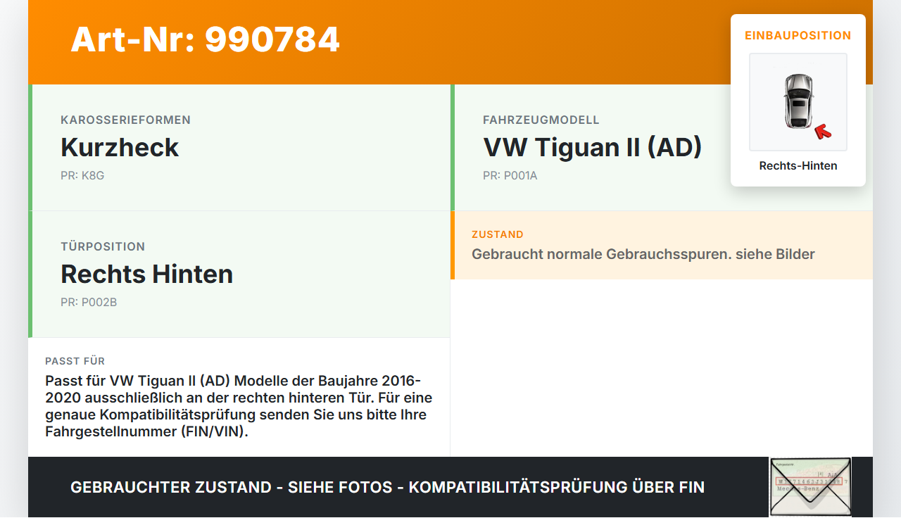 VW Tiguan II AD 16-20 Türfangband Türbremse Türanschlag Rechts Hinten VW Tiguan II AD 16-20 11.11.2016 5NA839249... Vorschau 3
