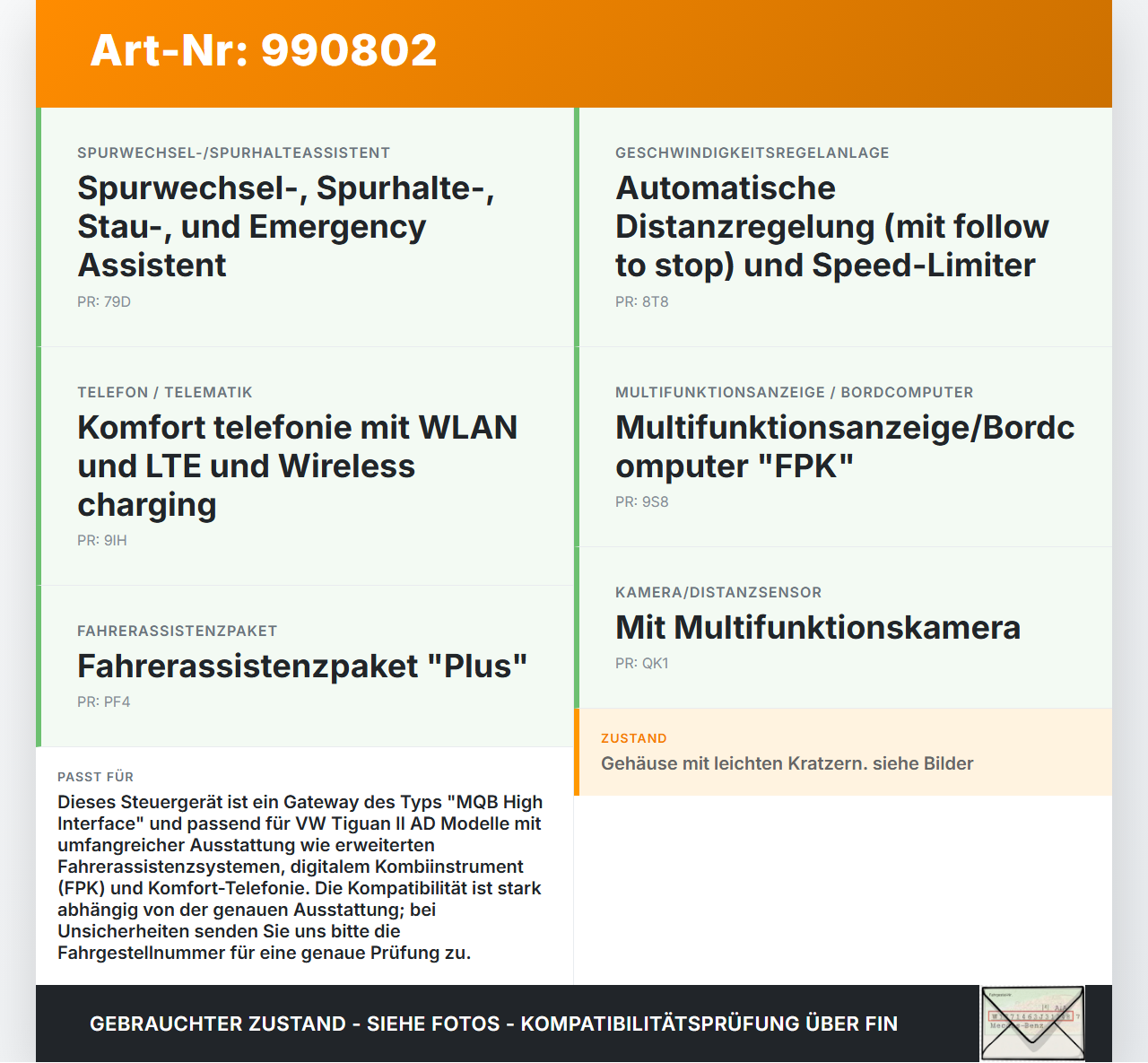 VW Tiguan II AD 16-20 Steuergerät SG GW MQB High Interface VW Tiguan II AD 16-20 11.11.2016 5Q0907530AM 5Q0907530F... Vorschau 3