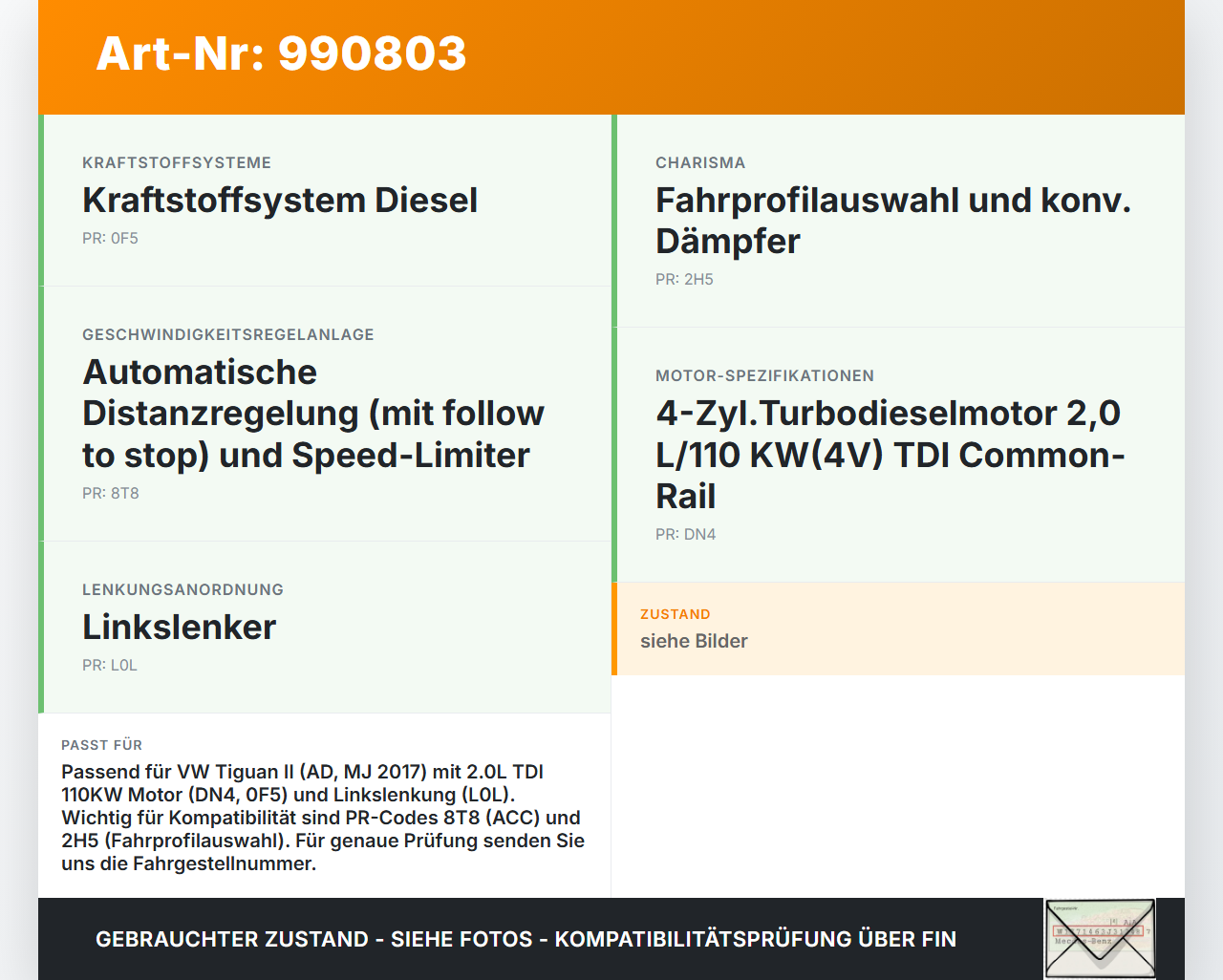 VW Tiguan II AD 16-20 TDI 2,0 110KW Gaswertgeber Gaspedal VW Tiguan II AD 16-20 11.11.2016 5Q1723503J 6PV010621-13... Vorschau 3