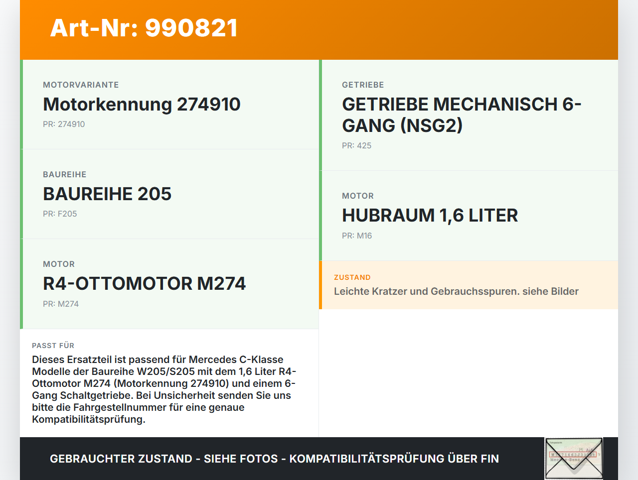 Mercedes S205 W205 14-18 1,6 115KW 274910 Ölwanne Motorwanne Mercedes S205 W205 14-18 16.04.2015 A2740103700 gebraucht Vorschau 3