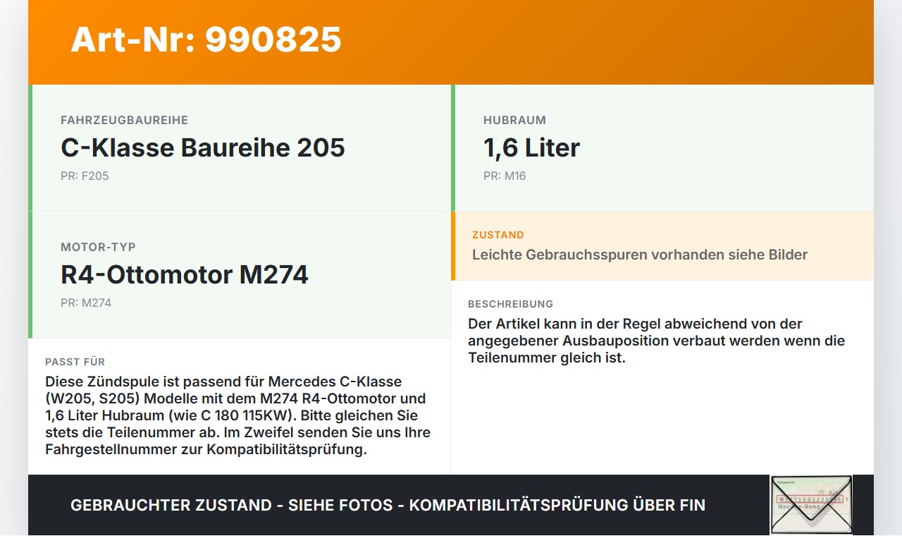 Mercedes S205 W205 14-18 1,6 115KW Zündspule Zyl.3 Mercedes S205 W205 14-18 16.04.2015 A2749060600 ZSE242... Vorschau 3