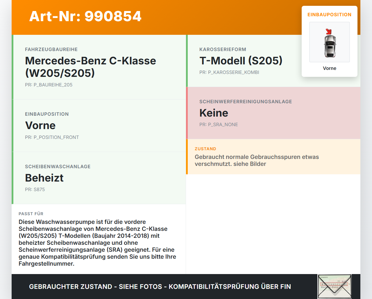 Mercedes S205 W205 14-18 Waschwasserpumpe Wischwasserpumpe Waschpumpe Vorne Mercedes S205 W205 14-18 16.04.2015... Vorschau 3