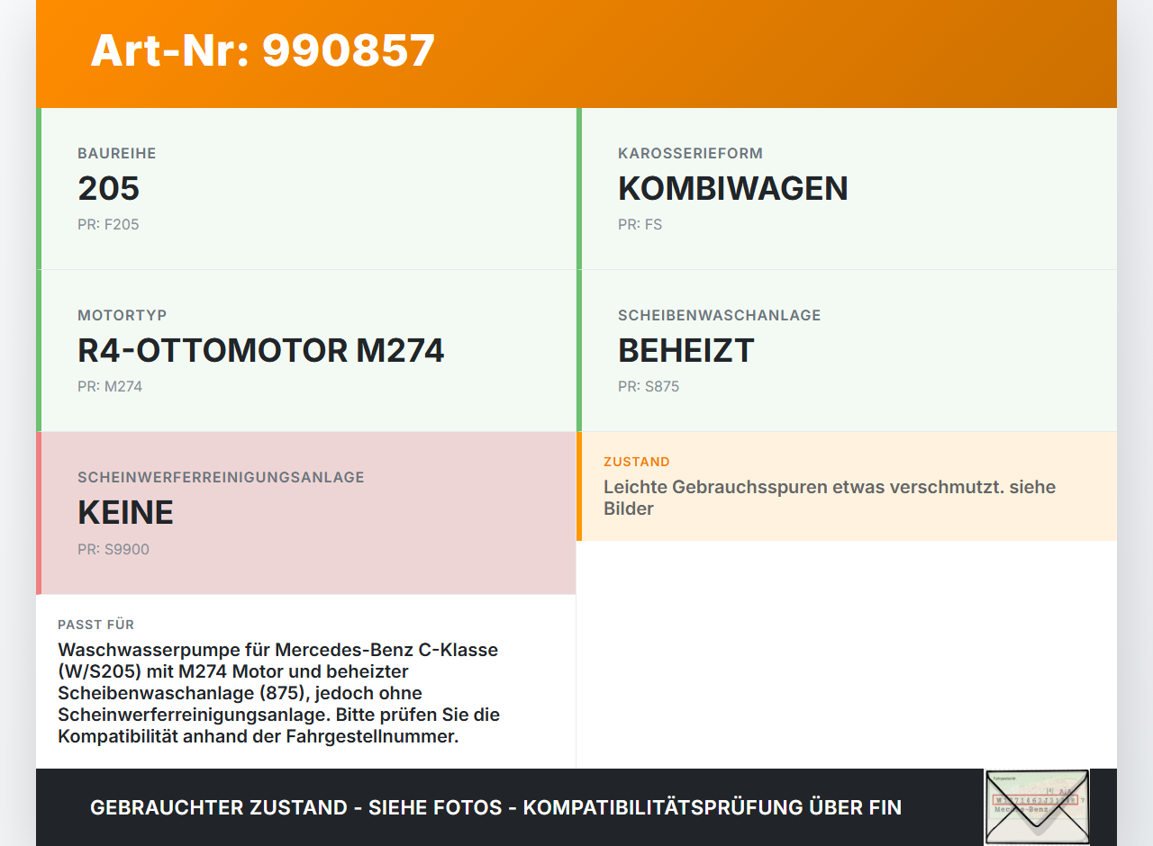 Mercedes S205 W205 14-18 Waschwasserpumpe Waschpumpe Mercedes S205 W205 14-18 16.04.2015 A2742000107 gebraucht Vorschau 3