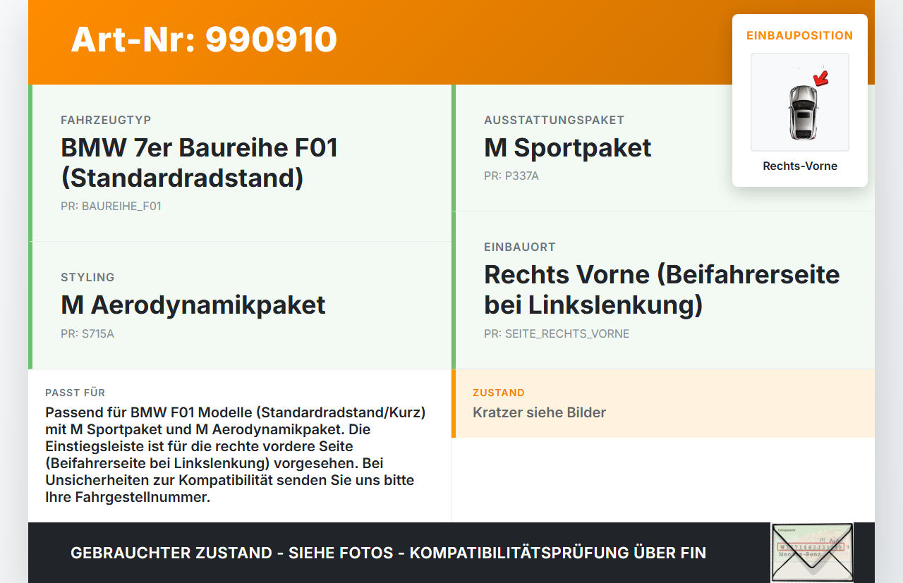 BMW F01 750iX 08-12 Kurz Einstiegsleiste Rechts Vorne M-Paket BMW F01 750iX 08-12 09.06.2011 8046135 51478046135... Vorschau 3