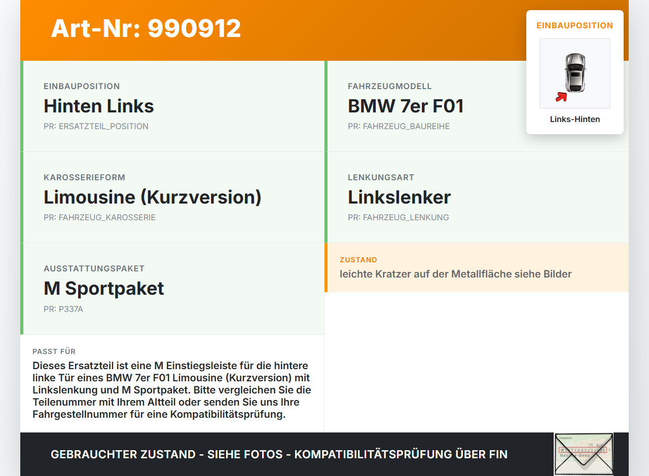 BMW F01 750iX 08-12 Kurz Einstiegsleiste M Links Hinten BMW F01 750iX 08-12 09.06.2011 51477181017 7181013 7181017... Vorschau 3