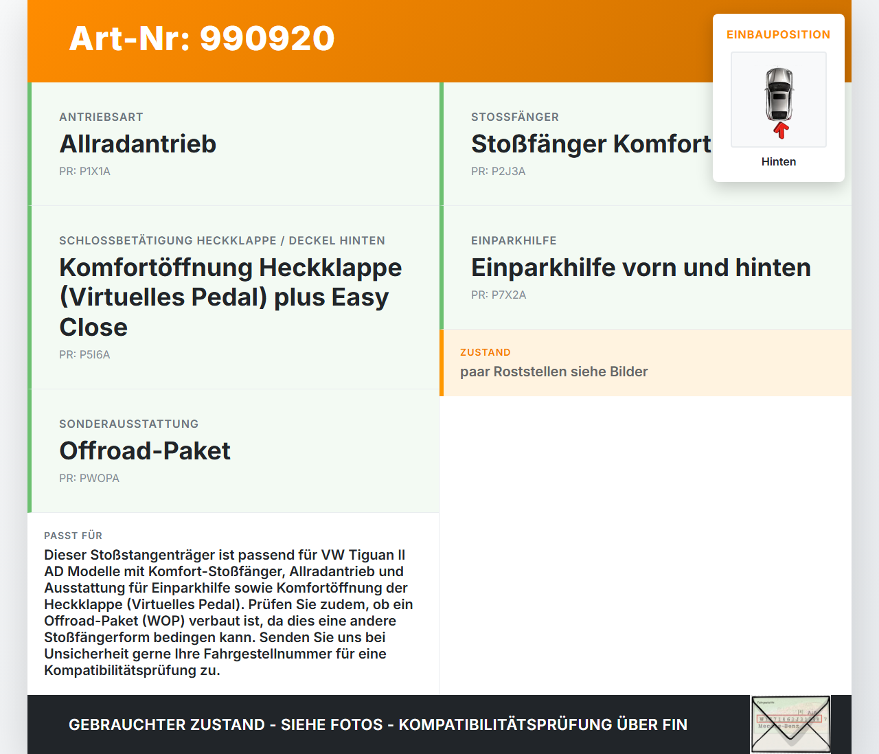 VW Tiguan II AD 16-20 Stoßstangenträger Stoßfängerträger Querträger Träger Hinten VW Tiguan II AD 16-20 11.11.2016... Vorschau 3