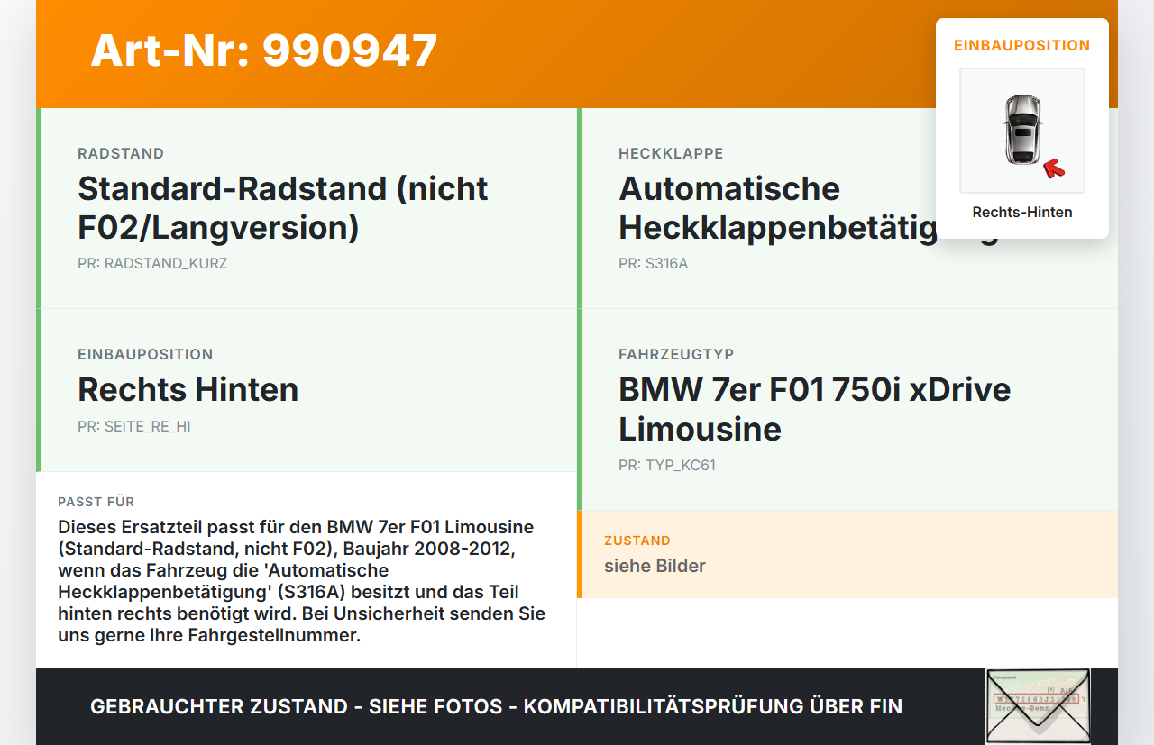BMW F01 750iX 08-12 Kurz Dämpfer Spindelantrieb 710N Heckklapppe Rechts Hinten BMW F01 750iX 08-12 09.06.2011... Vorschau 3