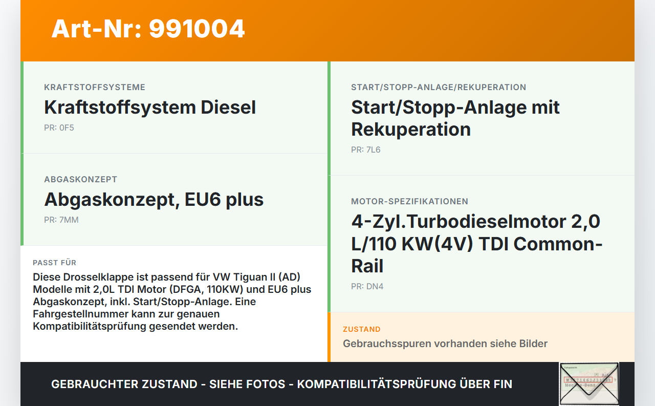 VW Tiguan II AD 16-20 TDI 2,0 110KW DFGA Drosselklappe VW Tiguan II AD 16-20 11.11.2016 04L131501M A2C96089300 gebraucht Vorschau 3