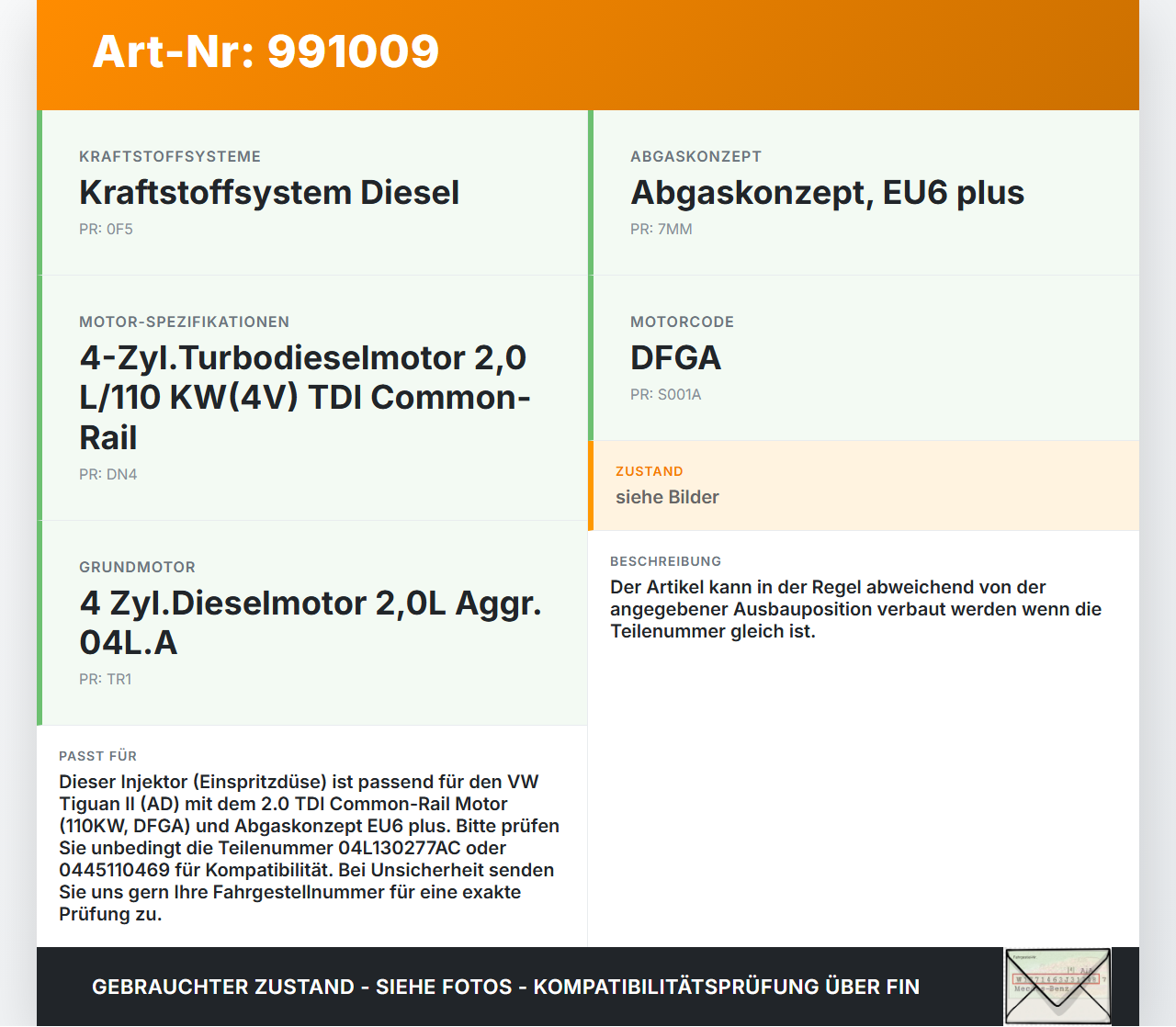 VW Tiguan II AD 16-20 TDI 2,0 110KW Injektor Einspritzdüse Zyl.2 VW Tiguan II AD 16-20 11.11.2016 04L130277AC... Vorschau 3