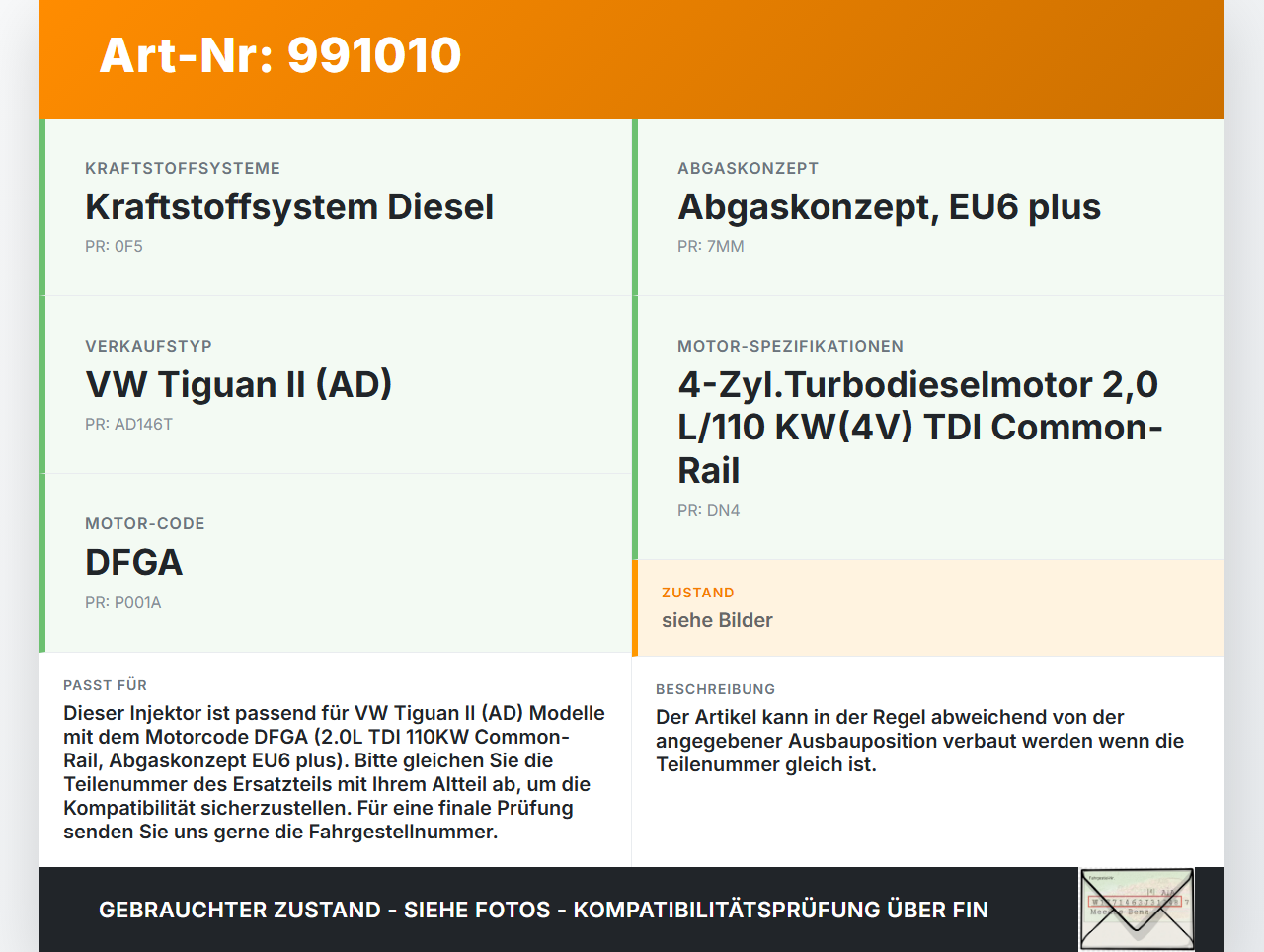 VW Tiguan II AD 16-20 TDI 2,0 110KW Injektor Einspritzdüse Zyl.3 VW Tiguan II AD 16-20 11.11.2016 04L130277AC... Vorschau 3