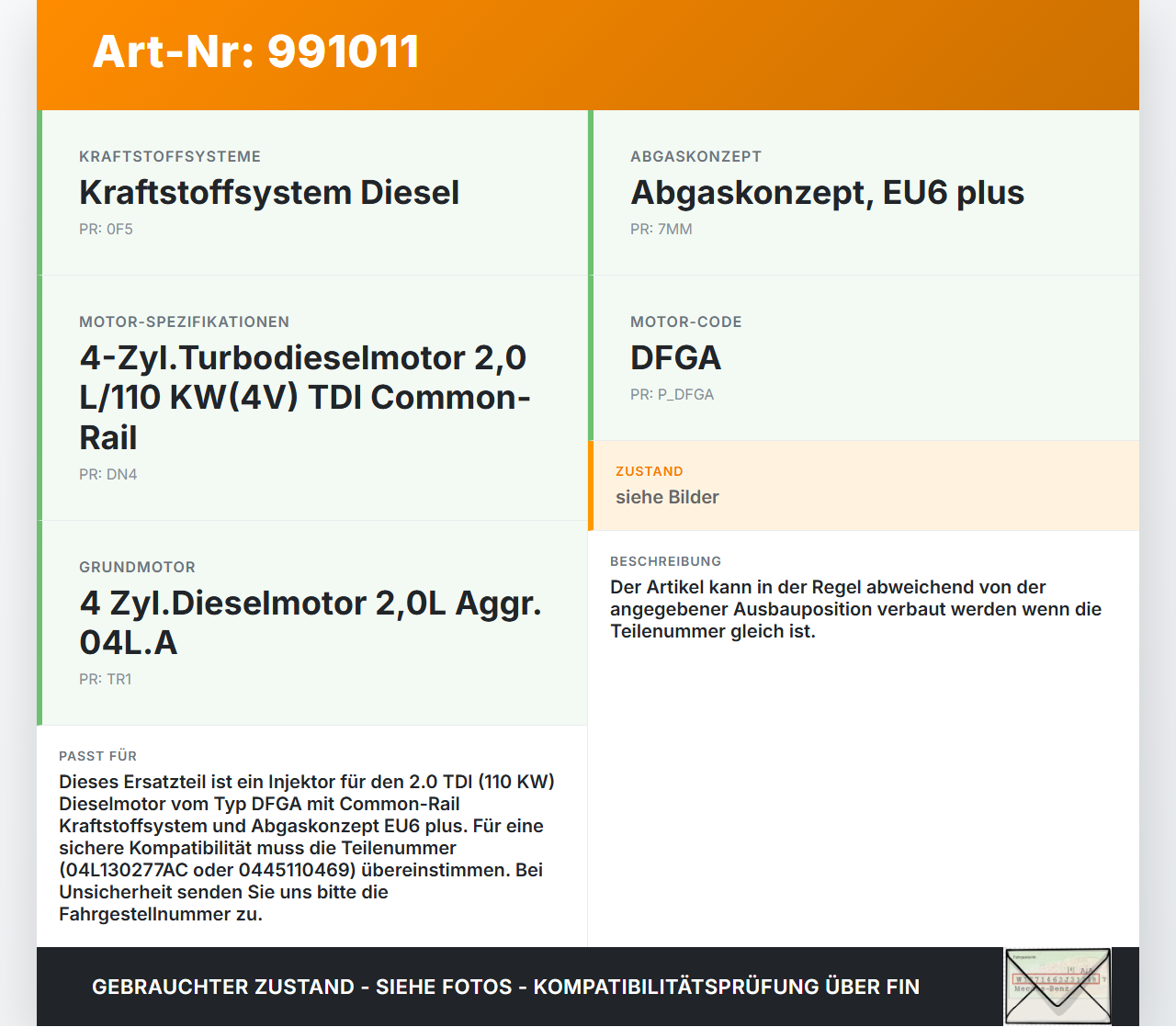 VW Tiguan II AD 16-20 TDI 2,0 110KW Injektor Einspritzdüse Zyl.4 VW Tiguan II AD 16-20 11.11.2016 04L130277AC... Vorschau 3