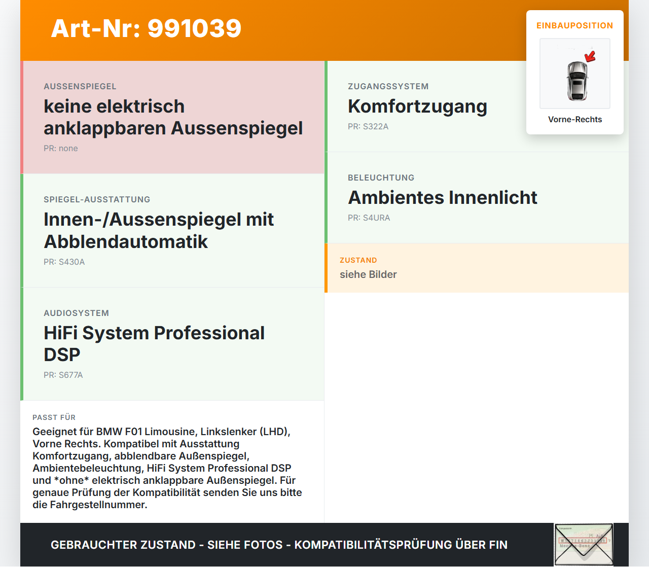 BMW F01 750iX 08-12 Kurz Kabelbaum Tür Fensterheber Vorne Rechts BMW F01 750iX 08-12 09.06.2011 9219980 61129219980... Vorschau 3