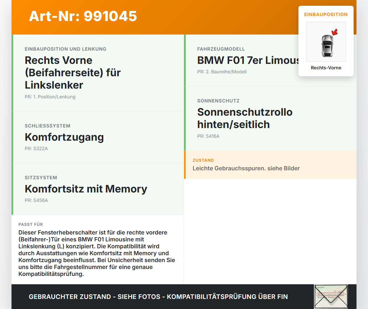 BMW F01 750iX 08-12 Kurz Fensterheberschalter Schalter Rechts Vorne BMW F01 750iX 08-12 09.06.2011 9241941... Vorschau 3