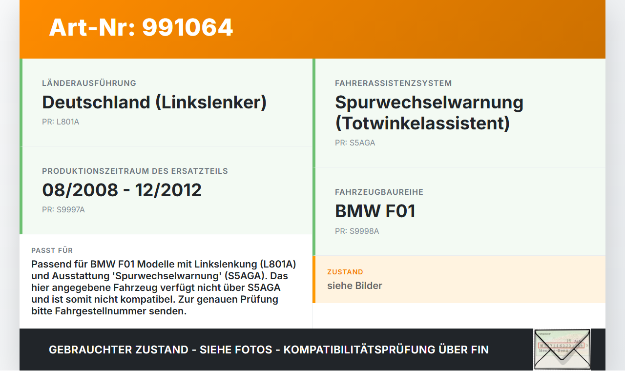 BMW F01 750iX 08-12 Schaltereinheit für Totwinkelassistent BMW F01 750iX 08-12 09.06.2011 9220065-01 90120-645... Vorschau 3