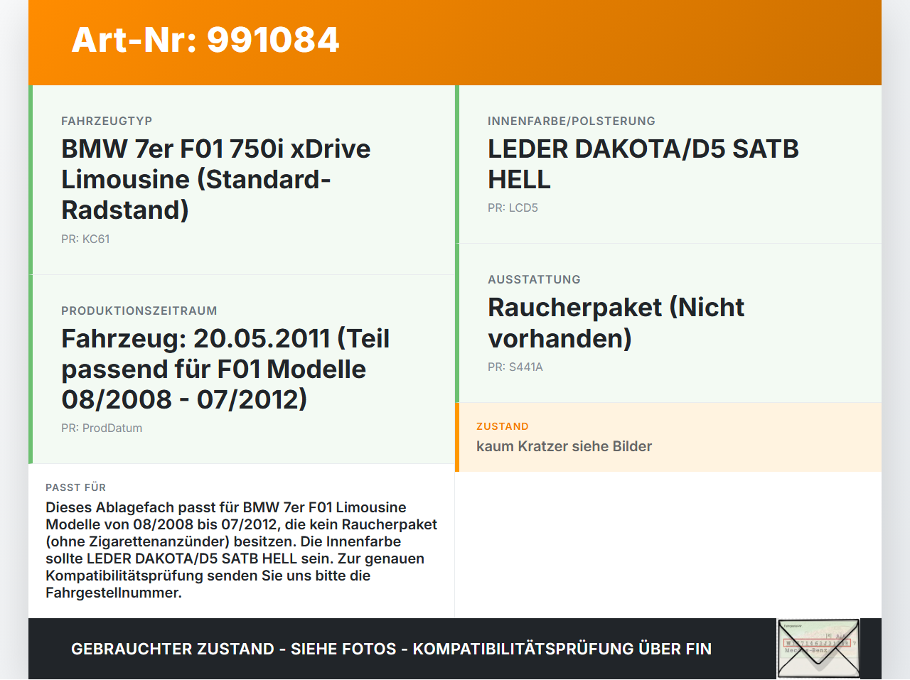 BMW F01 750iX 08-12 Kurz Ablagefach Staufach Fach mit Deckel ohne Zigarettenanzünder BMW F01 750iX 08-12 09.06.2011... Vorschau 3