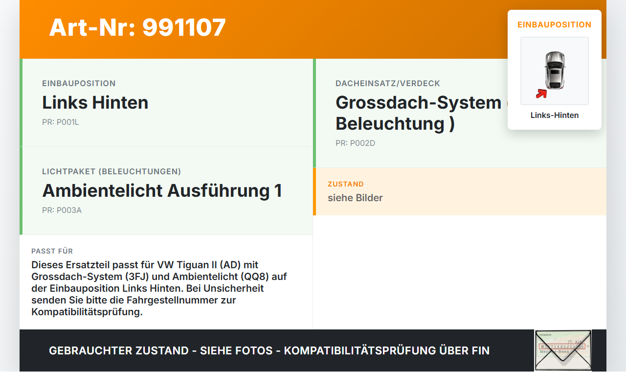 VW Tiguan II AD 16-20 Innenleuchte Innenraumleuchte Links Hinten VW Tiguan II AD 16-20 11.11.2016 5TA947291B gebraucht Vorschau 3