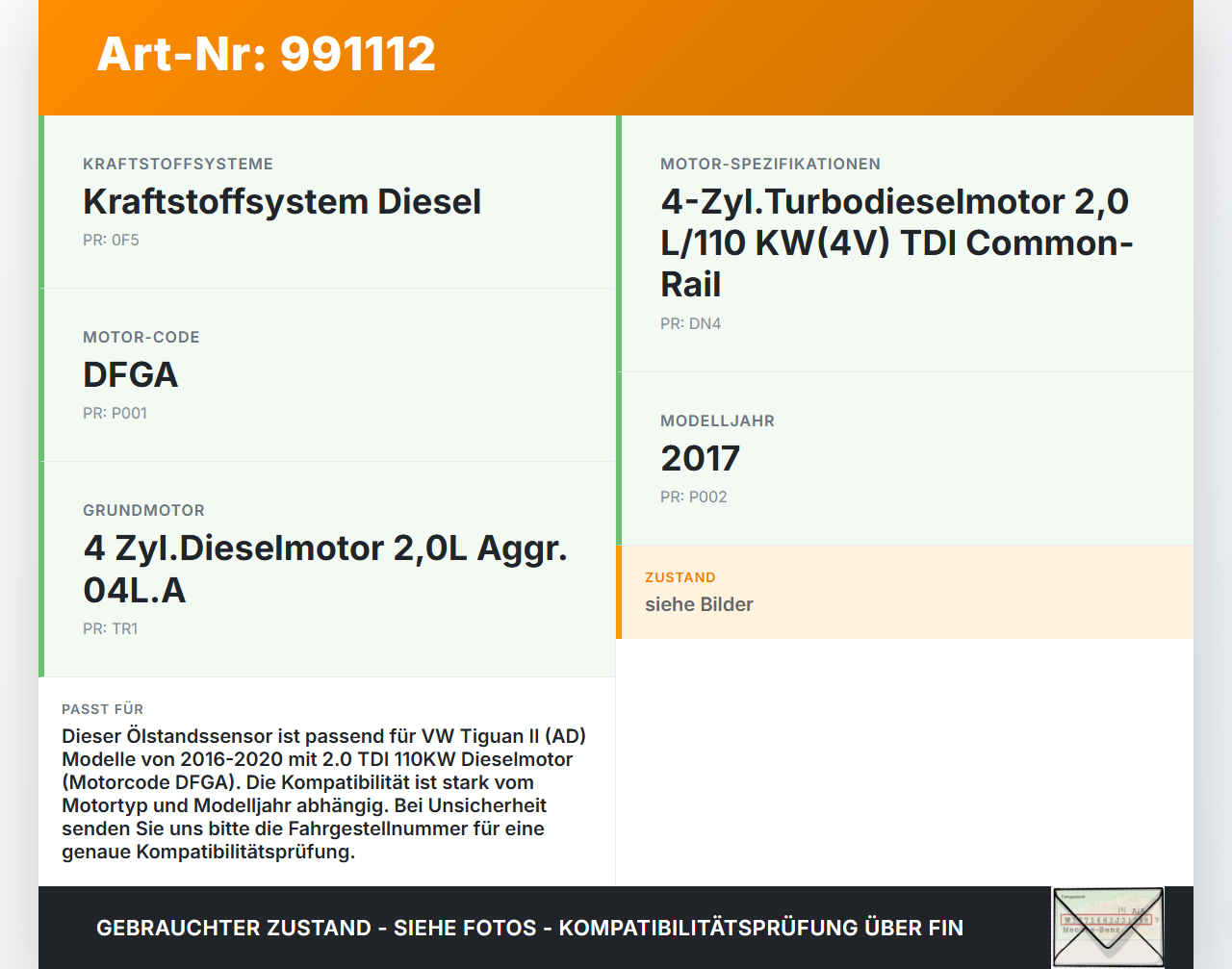 VW Tiguan II AD 16-20 TDI 2,0 110KW Sensor Ölstandssensor Ölstandgeber VW Tiguan II AD 16-20 11.11.2016 04L907660C... Vorschau 3