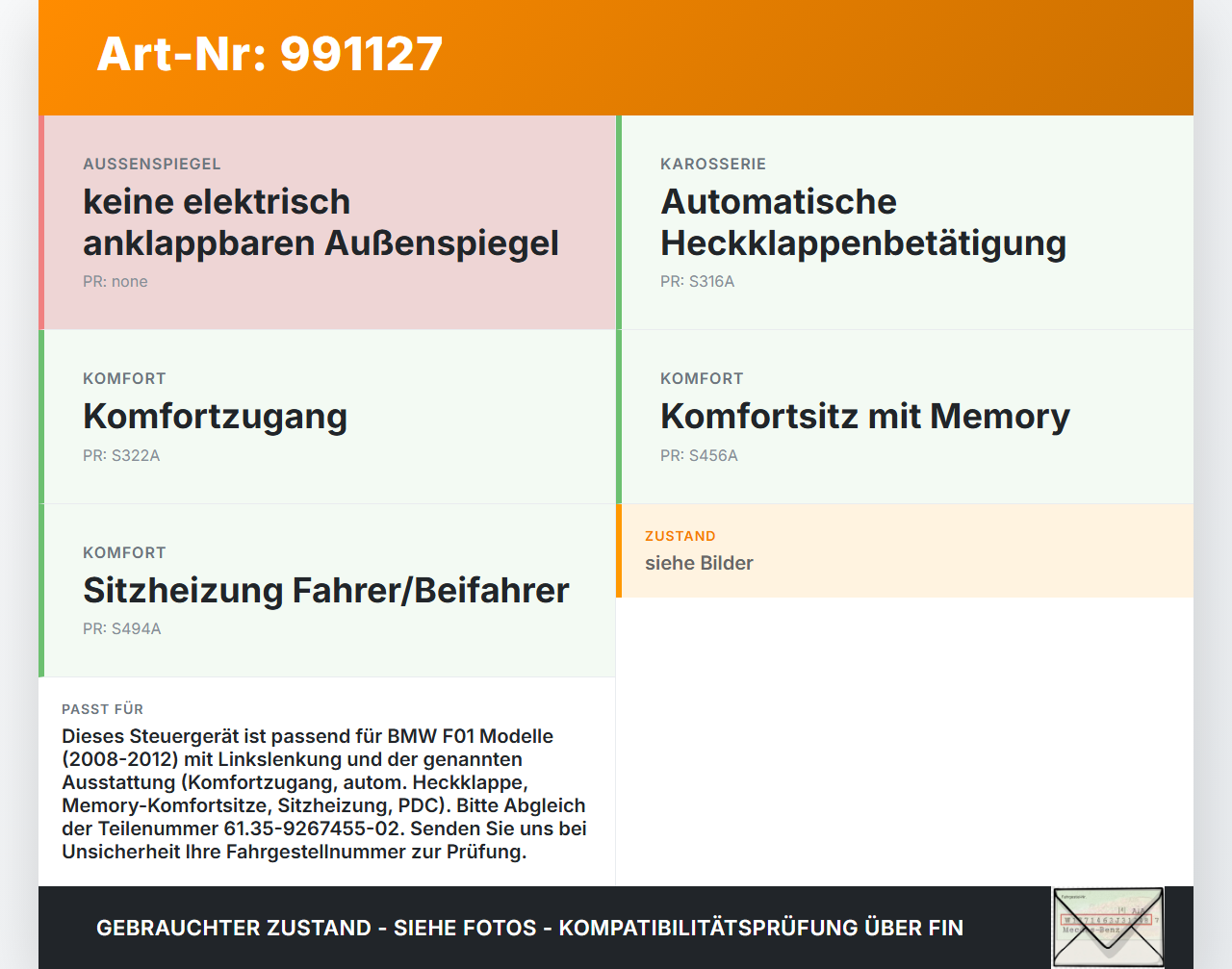 BMW F01 750iX 08-12 Steuergerät SG BCM Komfort PL6 JBBFE III BMW F01 750iX 08-12 09.06.2011 9267455... Vorschau 3