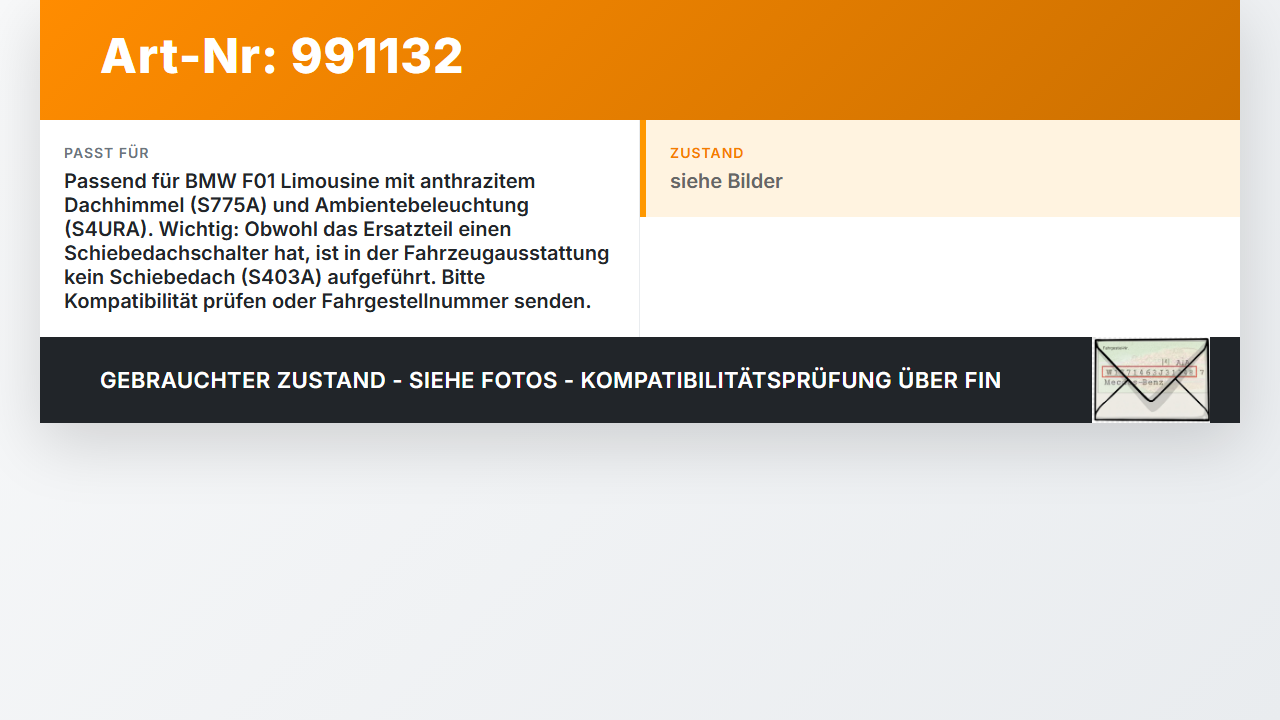 BMW F01 750iX 08-12 Innenleuchte Schiebedachschalter BMW F01 750iX 08-12 09.06.2011 9321574 63319321574 C611824... Vorschau 3